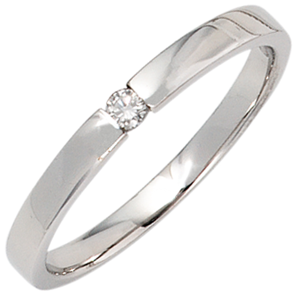 Damen Ring 585 Gold Weißgold 1 Diamant Brillant 0,05ct. Diamantring Weißgoldring - 60mm