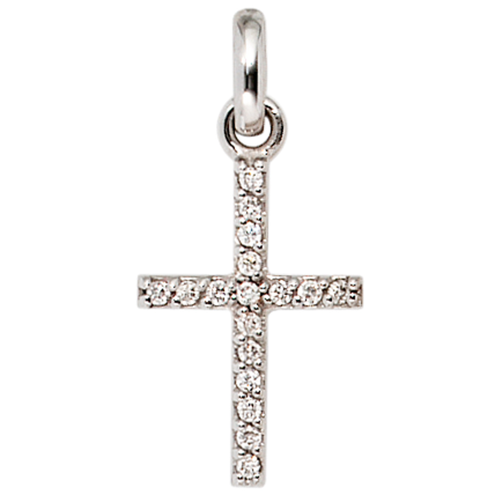 Anhänger Kreuz 585 Gold Weißgold 17 Diamanten Brillanten Kreuzanhänger Goldkreuz