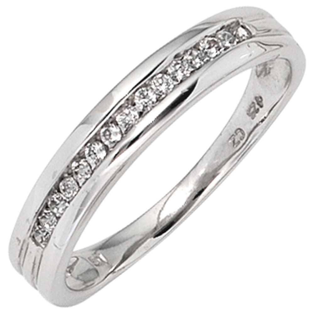 Damen Ring 585 Gold Weißgold 15 Diamanten Brillanten 0,15ct. Goldring - 58mm