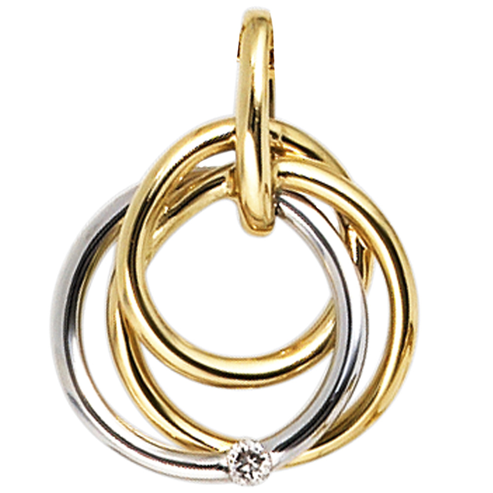 Anhänger 585 Gold Gelbgold Weißgold bicolor 1 Diamant Goldanhänger verschlungen