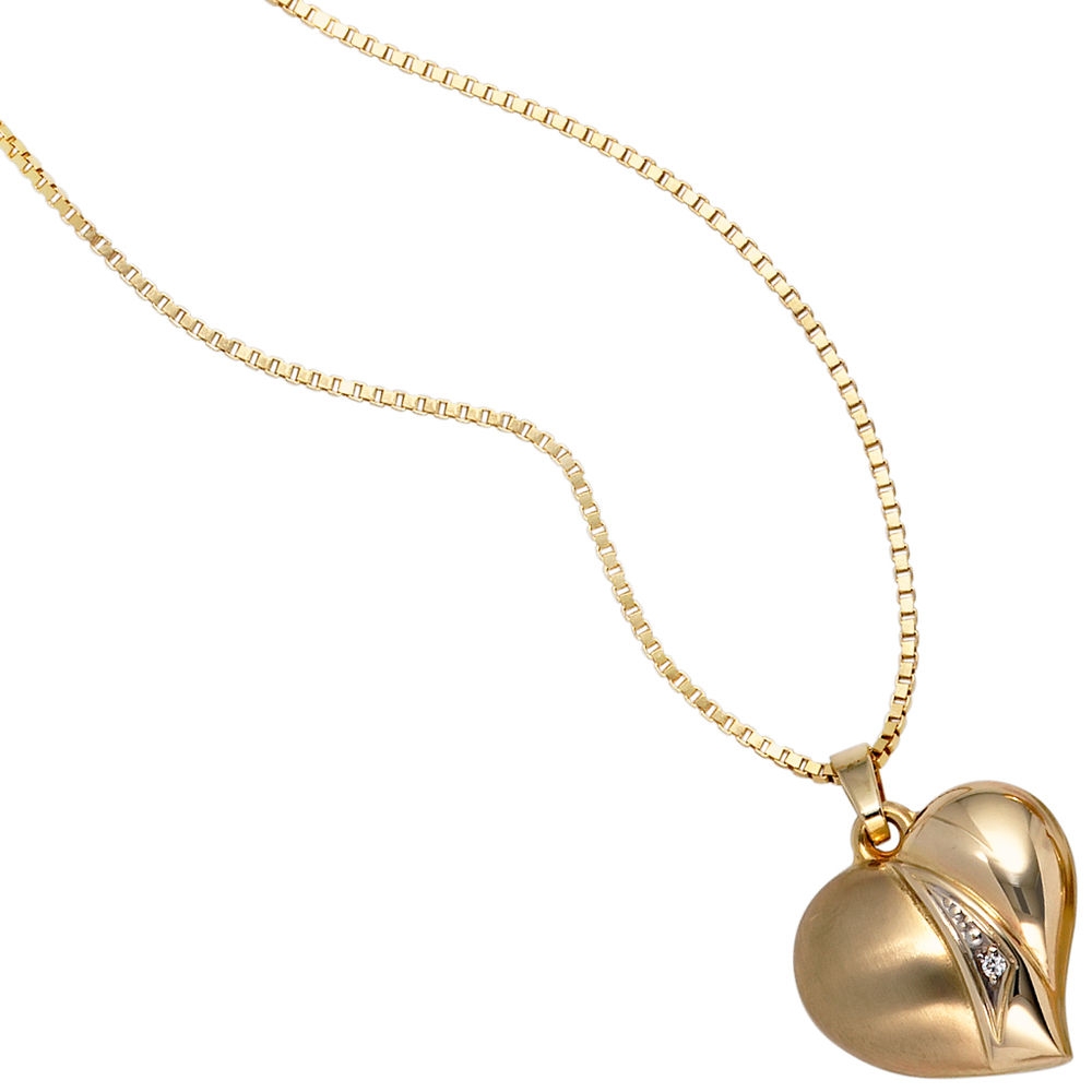 Anhänger Herz 333 Gold Gelbgold teil matt 1 Zirkonia Herzanhänger Goldherz