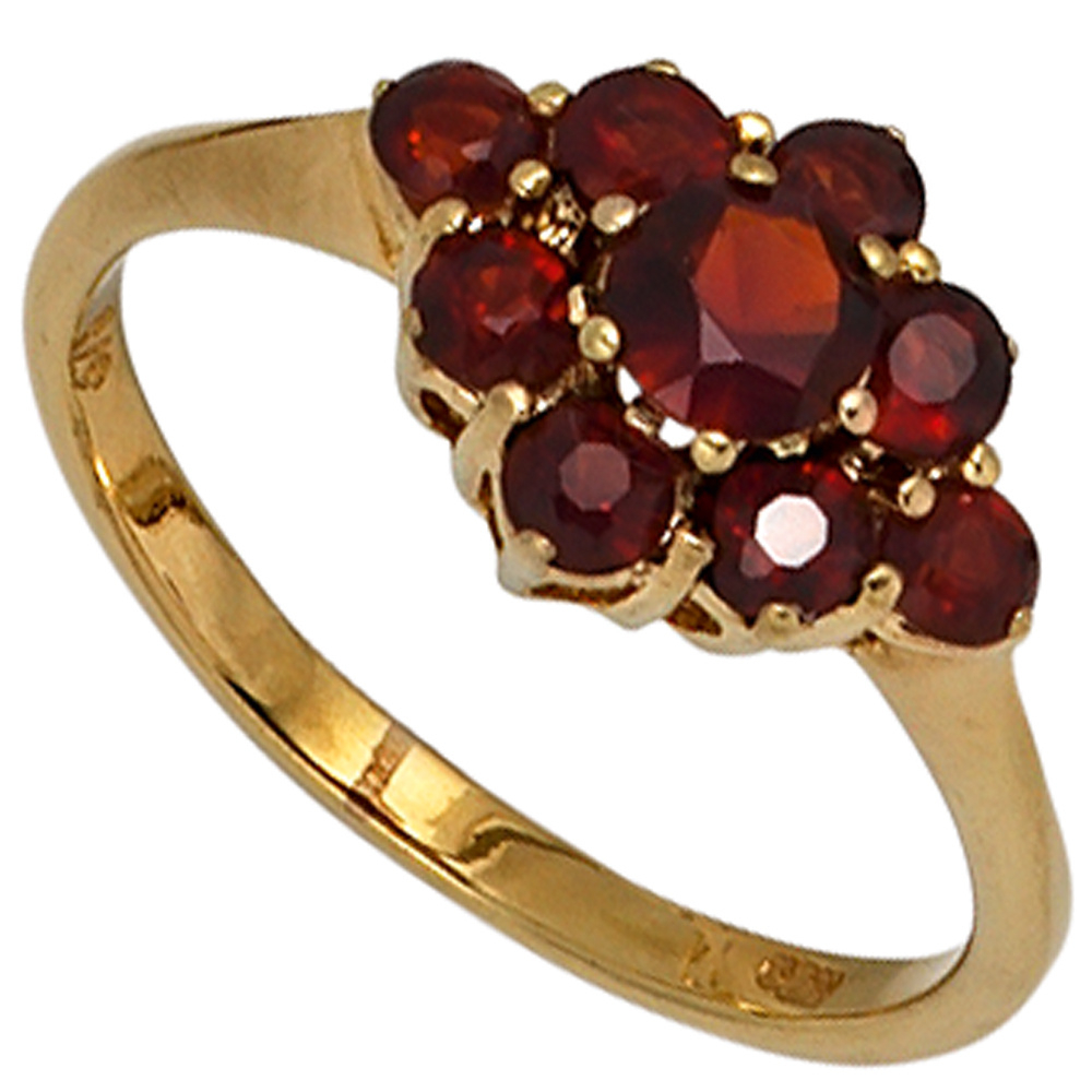 Damen Ring 375 Gold Gelbgold 9 Granate rot Goldring Granatring - 54mm