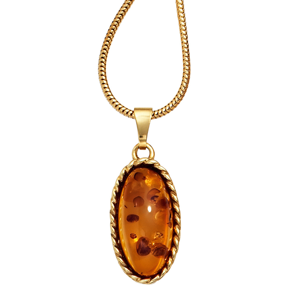 Anhänger oval 375 Gold Gelbgold 1 Bernstein-Cabochon Bernsteinanhänger