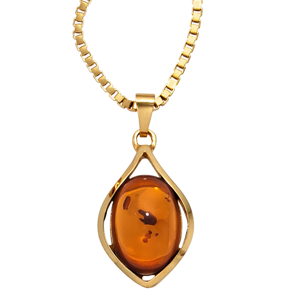 Anhänger 375 Gold Gelbgold 1 Bernstein-Cabochon Bernsteinanhänger