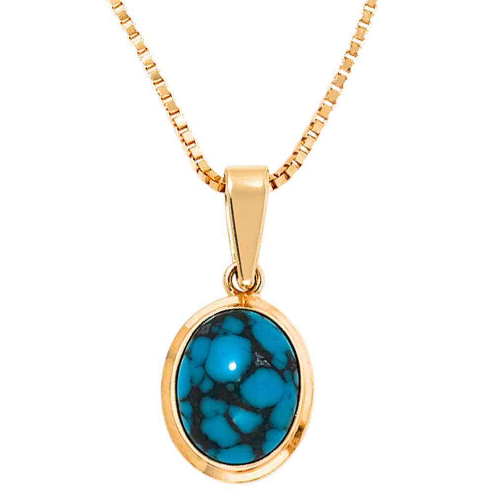 Anhänger oval 585 Gold Gelbgold 1 Türkis Goldanhänger