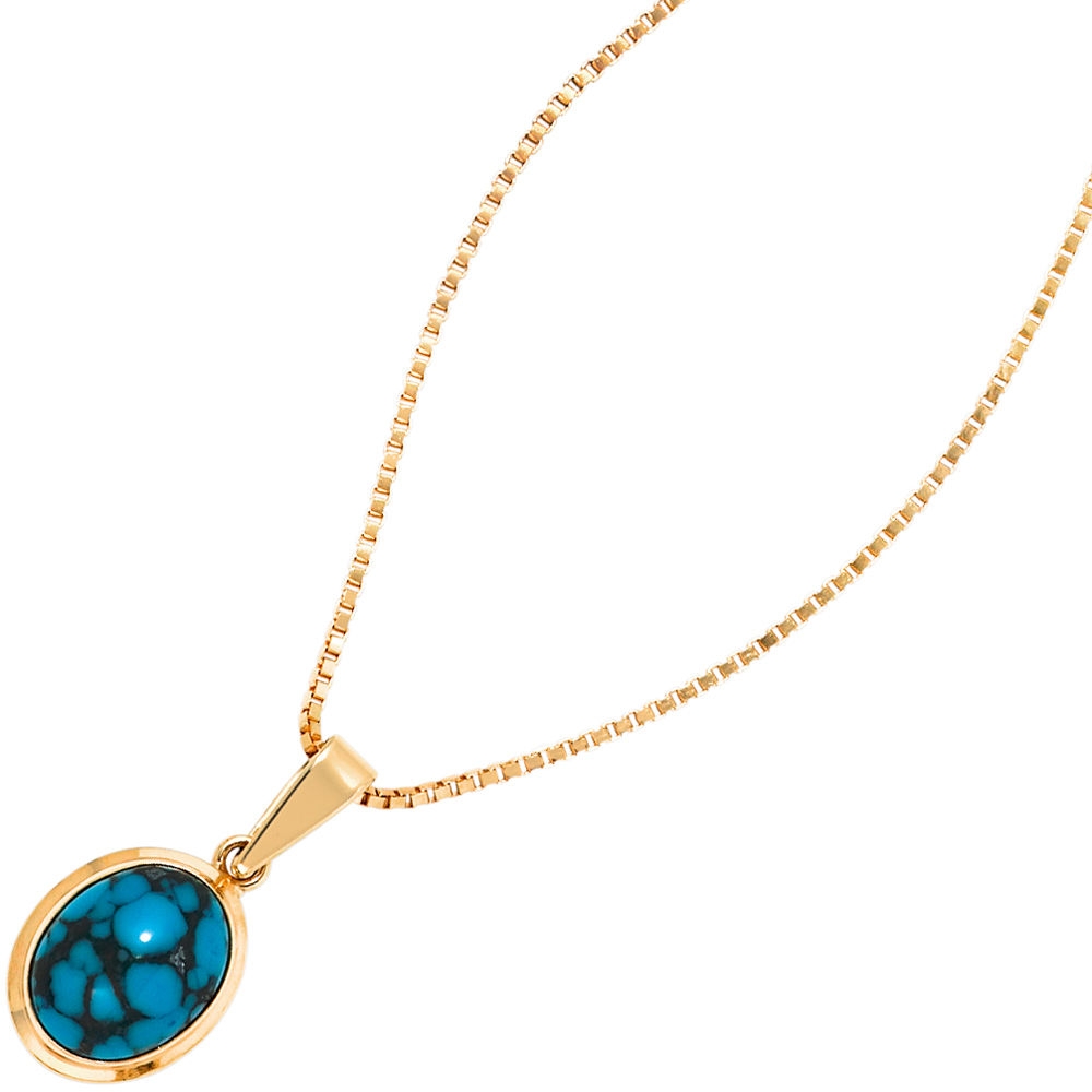 Anhänger oval 585 Gold Gelbgold 1 Türkis Goldanhänger