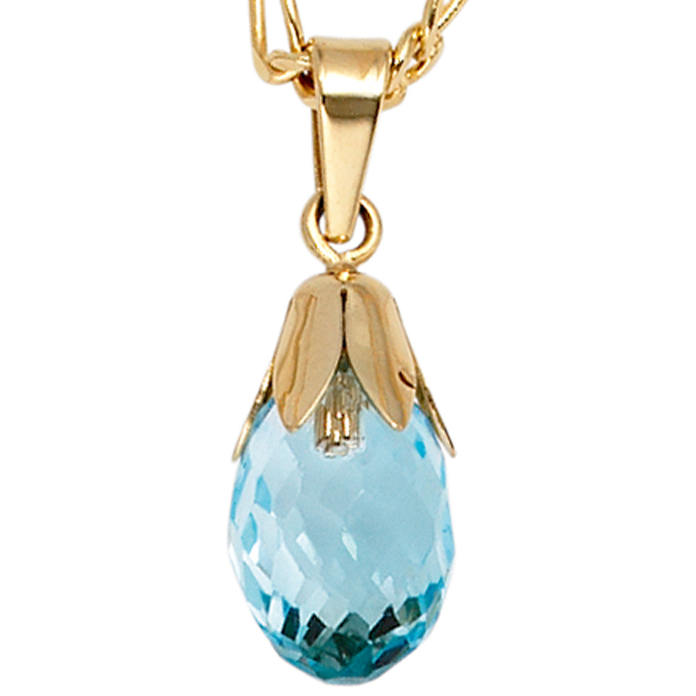 Anhänger Tropfen 333 Gold Gelbgold 1 Blautopas blau Goldanhänger