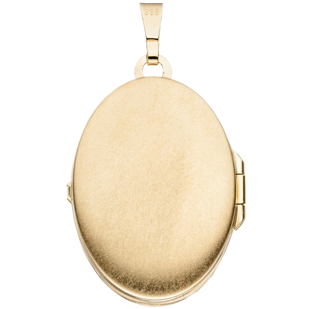 Medaillon oval für 2 Fotos 333 Gold Gelbgold mattiert Anhänger zum Öffnen