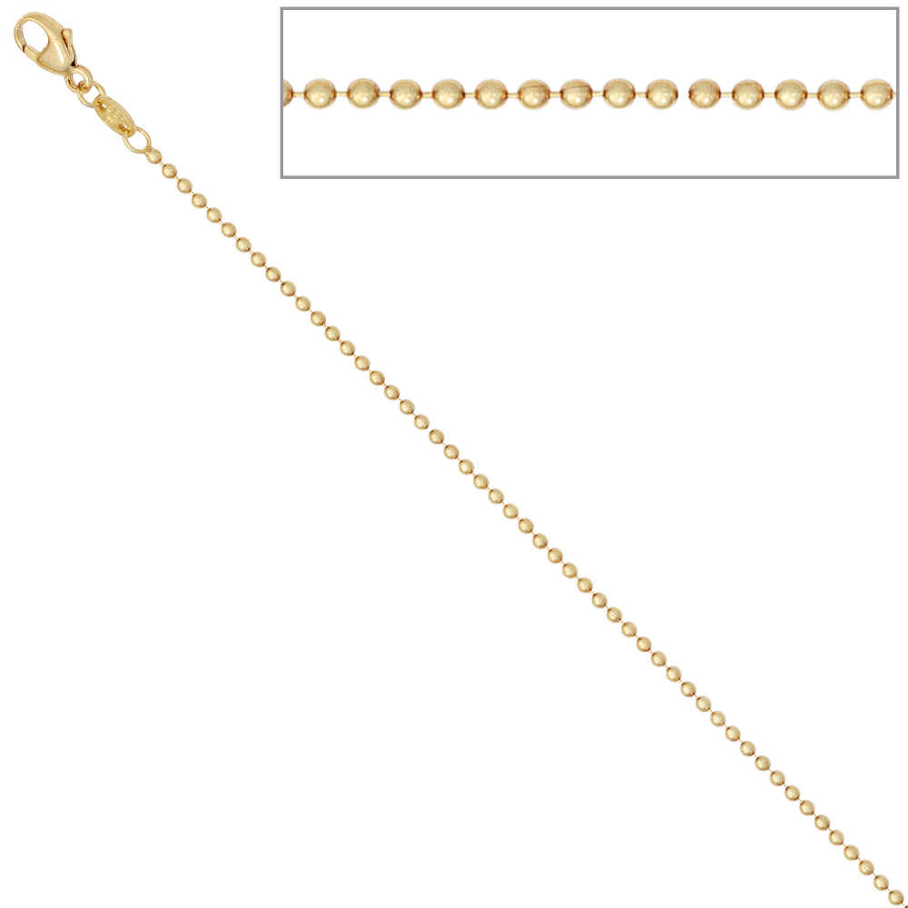 Kugelkette 585 Gelbgold 1,5 mm 45 cm Gold Kette Halskette Goldkette Karabiner