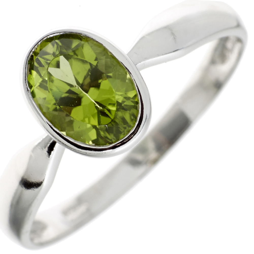 Damen Ring 925 Sterling Silber rhodiniert 1 Peridot grün Silberring - 50mm