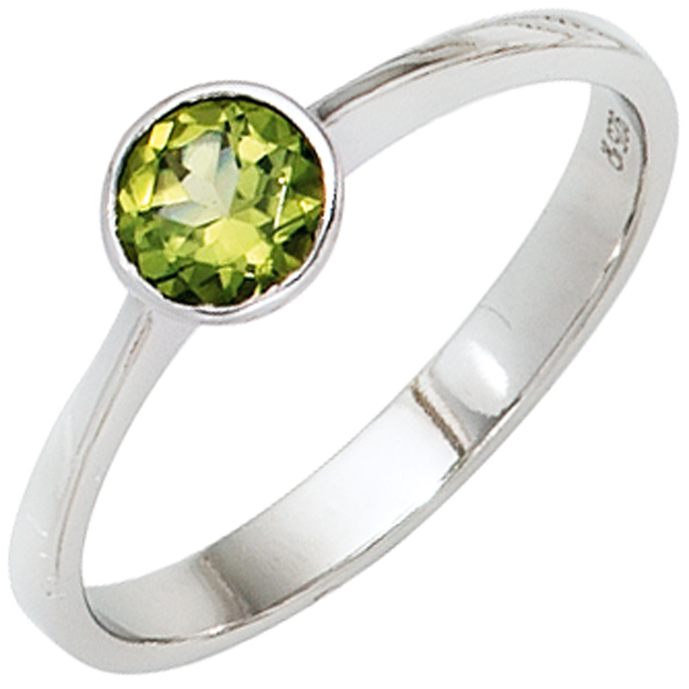Damen Ring 925 Sterling Silber rhodiniert 1 Peridot grün Silberring - 56mm