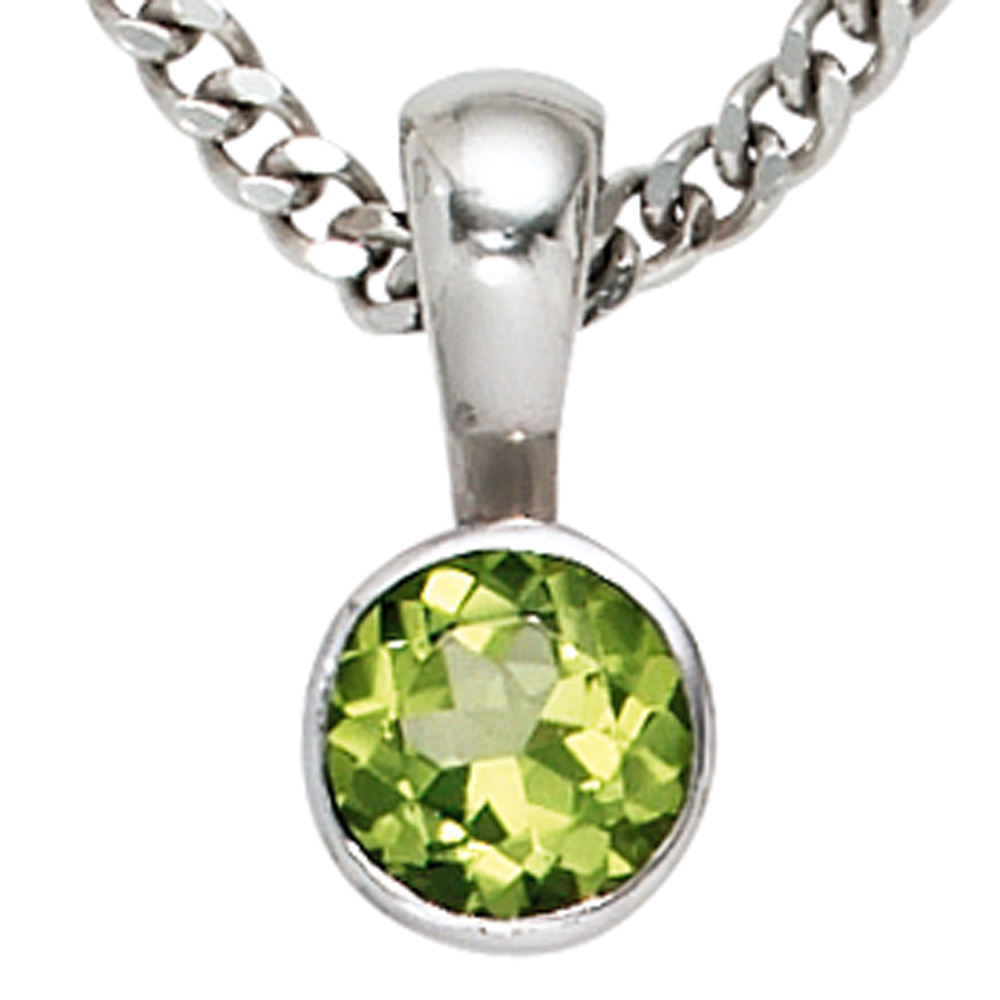 Anhänger rund 925 Sterling Silber rhodiniert 1 Peridot grün