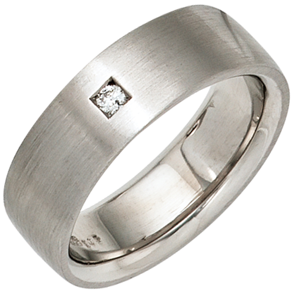 Damen Ring 925 Sterling Silber rhodiniert matt 1 Diamant Brillant Silberring - 56mm