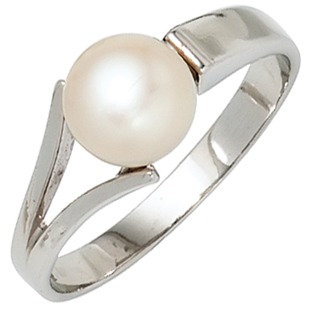 Damen Ring 925 Sterling Silber rhodiniert 1 Süßwasser Perle Perlenring - 58mm