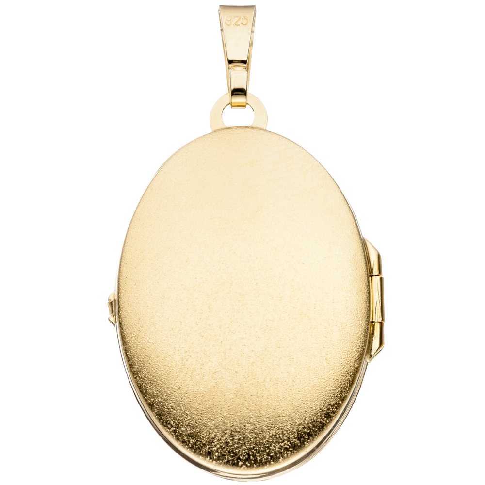 Medaillon oval Blumen 925 Sterling Silber gold vergoldet Anhänger zum Öffnen
