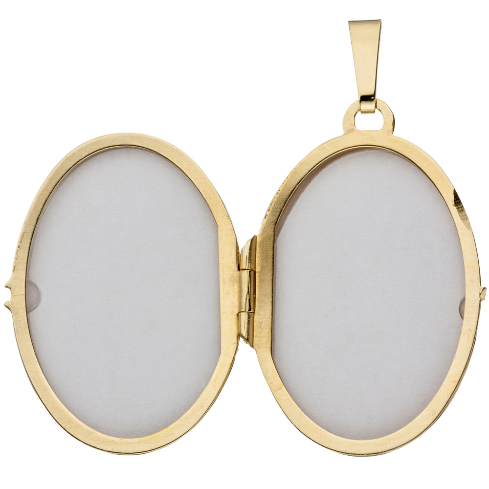 Medaillon oval Blumen 925 Sterling Silber gold vergoldet Anhänger zum Öffnen
