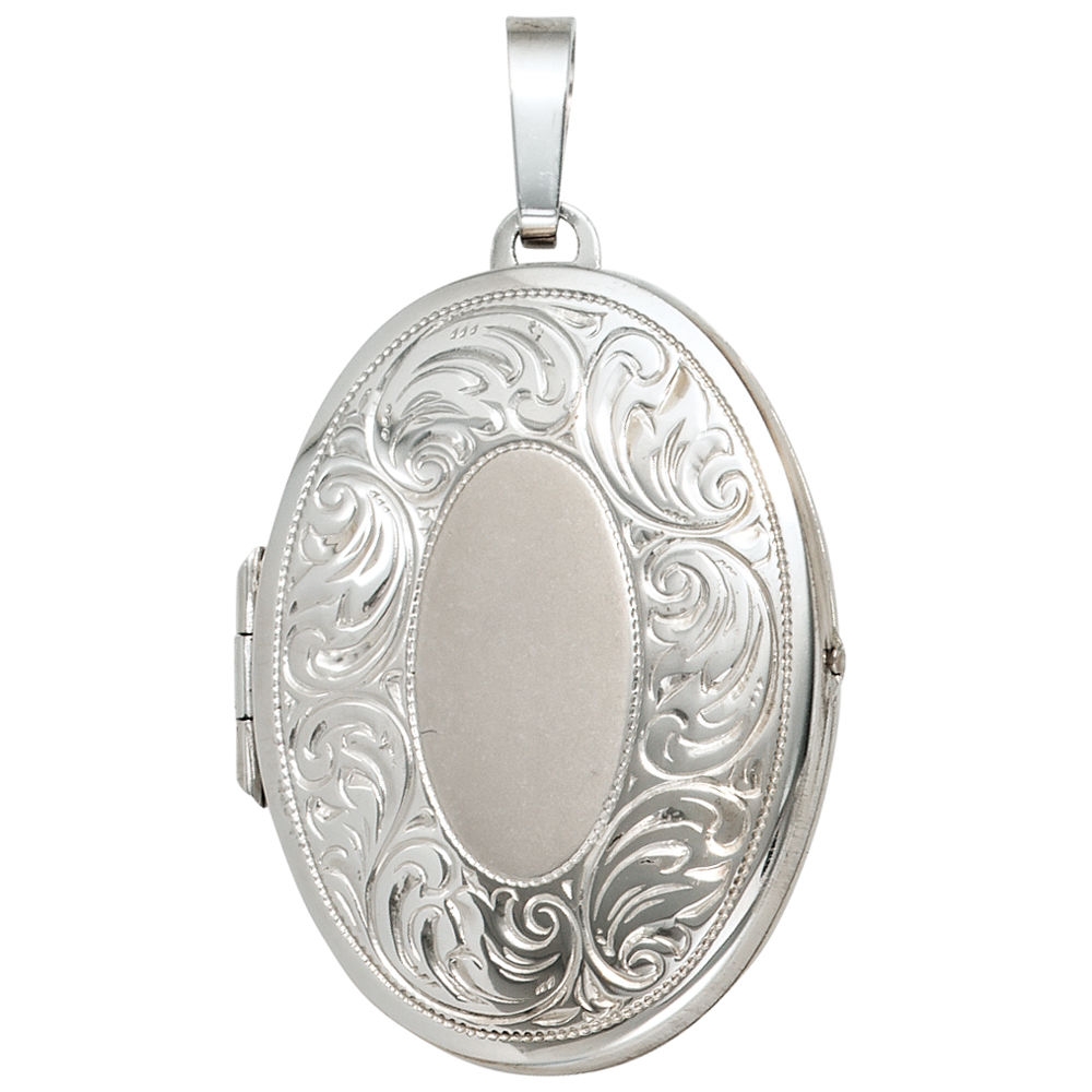 Medaillon oval für 2 Fotos 925 Sterling Silber matt Anhänger zum Öffnen