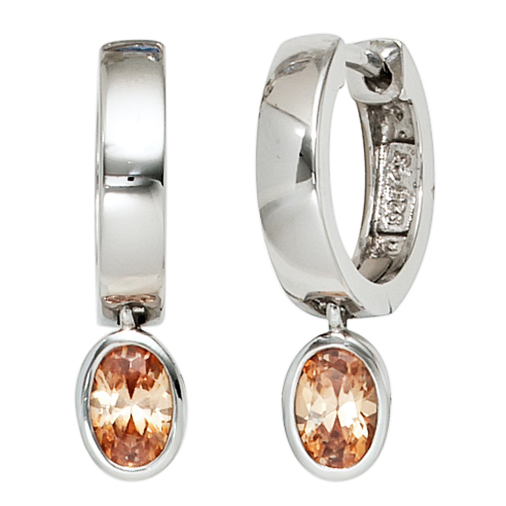 Creolen 925 Silber 2 Zirkonia champagner Ohrringe Silberohrringe Silbercreolen