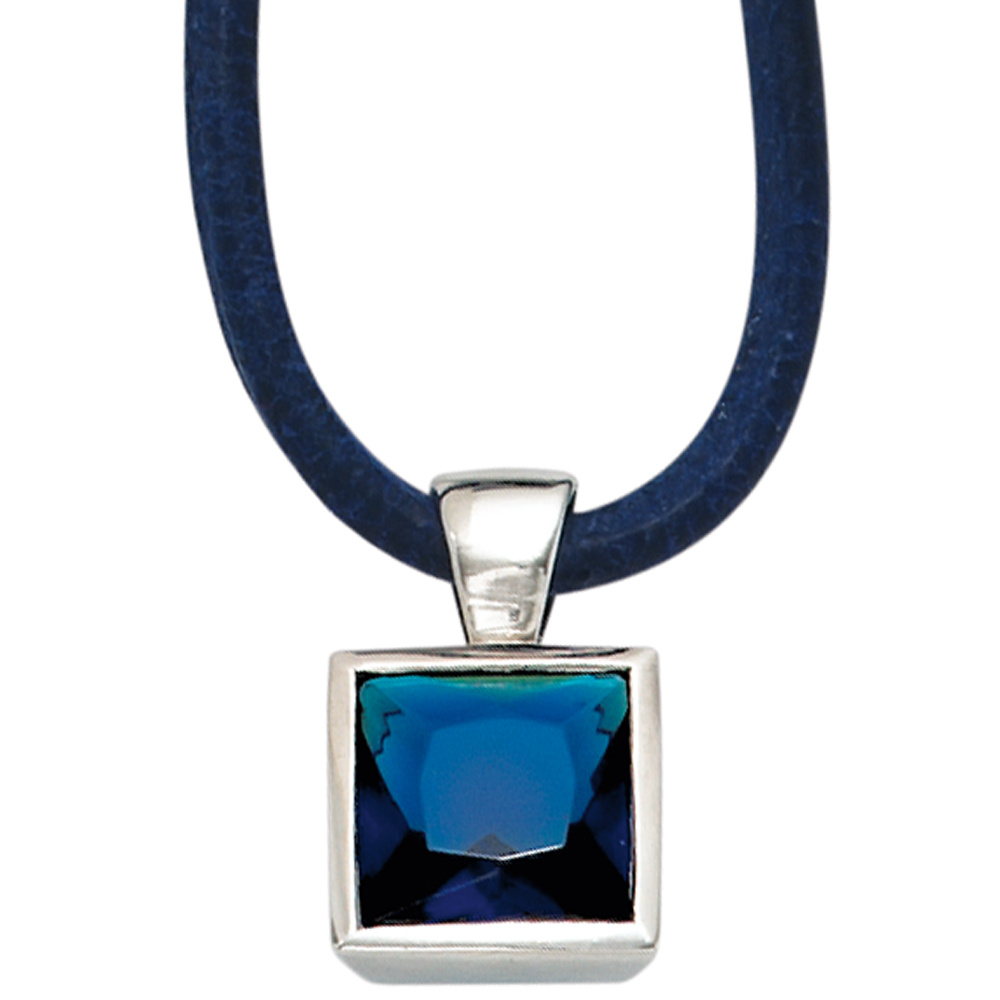 Anhänger quadratisch 925 Sterling Silber rhodiniert 1 Zirkonia blau