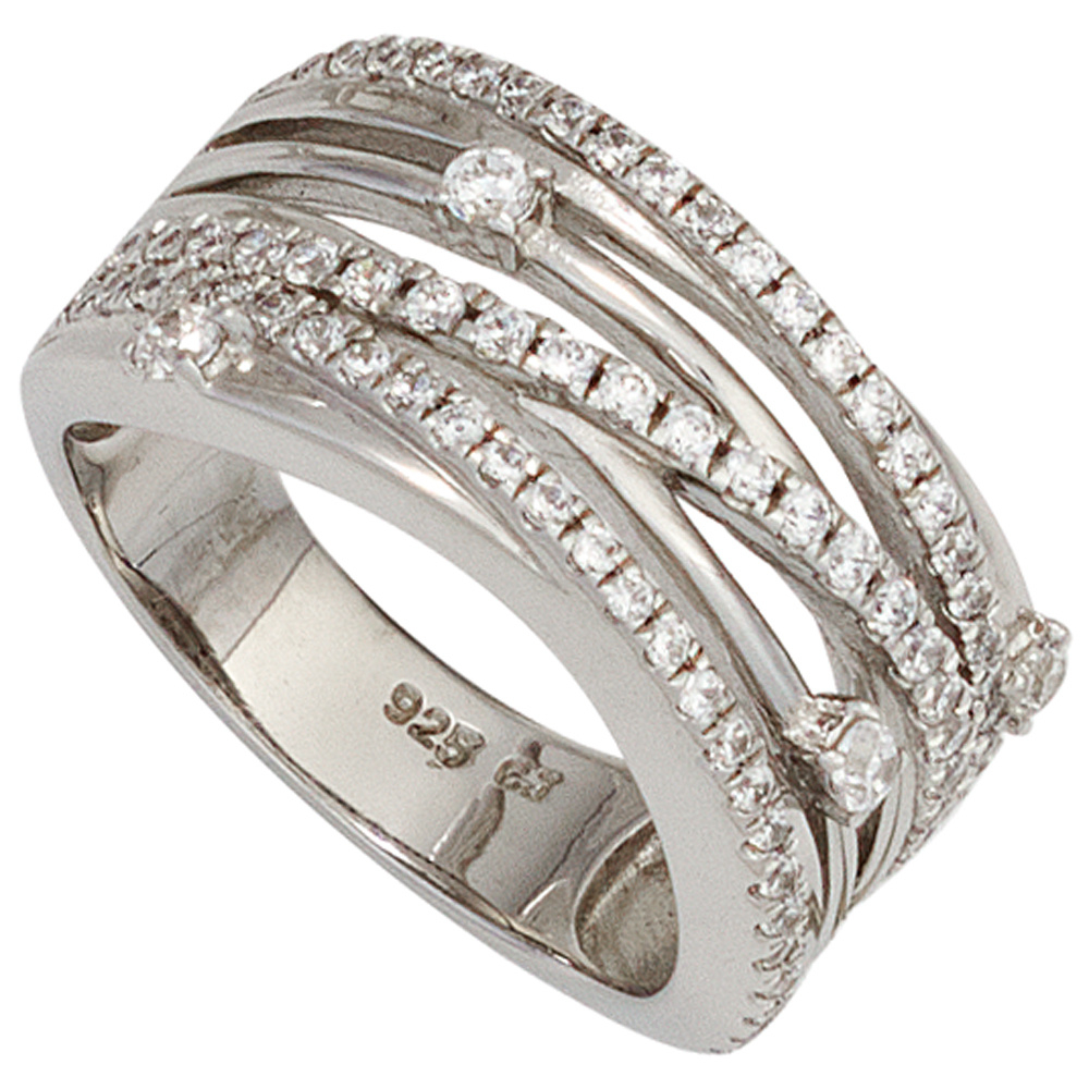 Damen Ring breit 925 Sterling Silber rhodiniert mit Zirkonia Silberring - 64mm