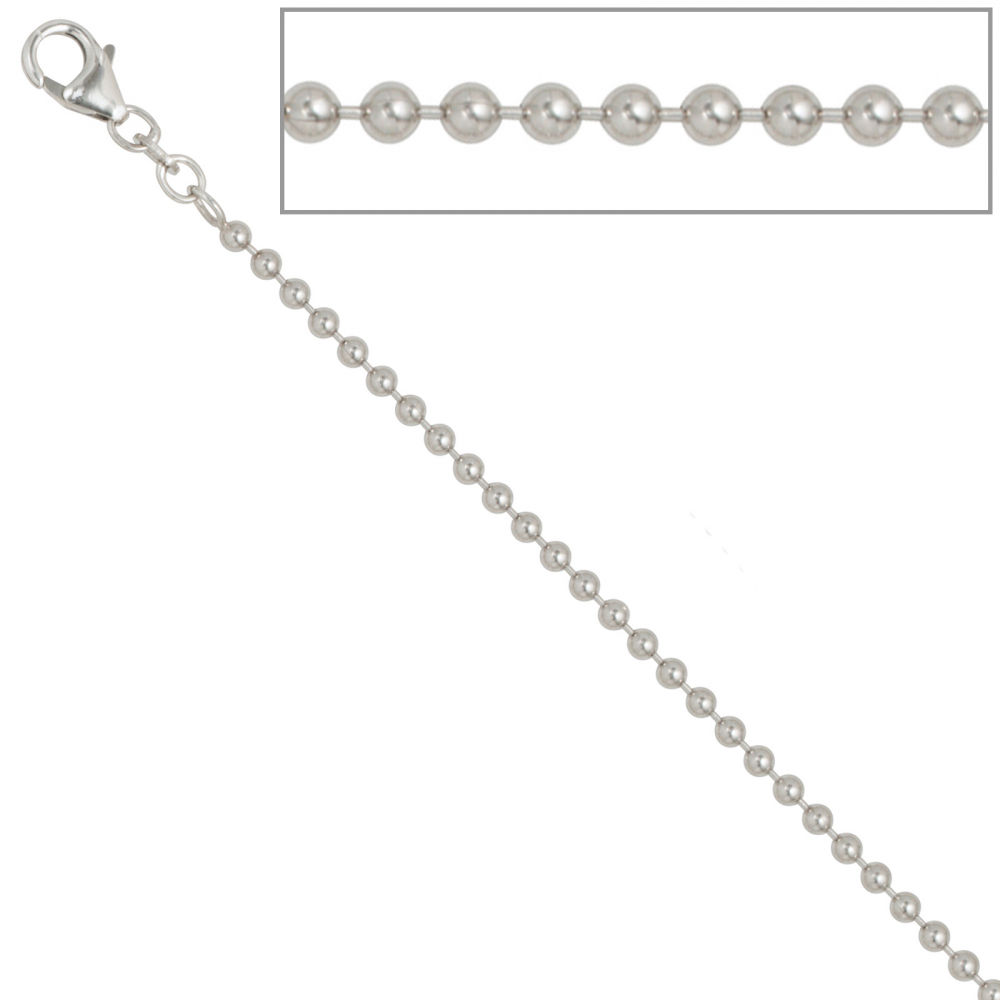 Kugelkette 925 Silber 2,5 mm 60 cm Halskette Kette Silberkette Karabiner