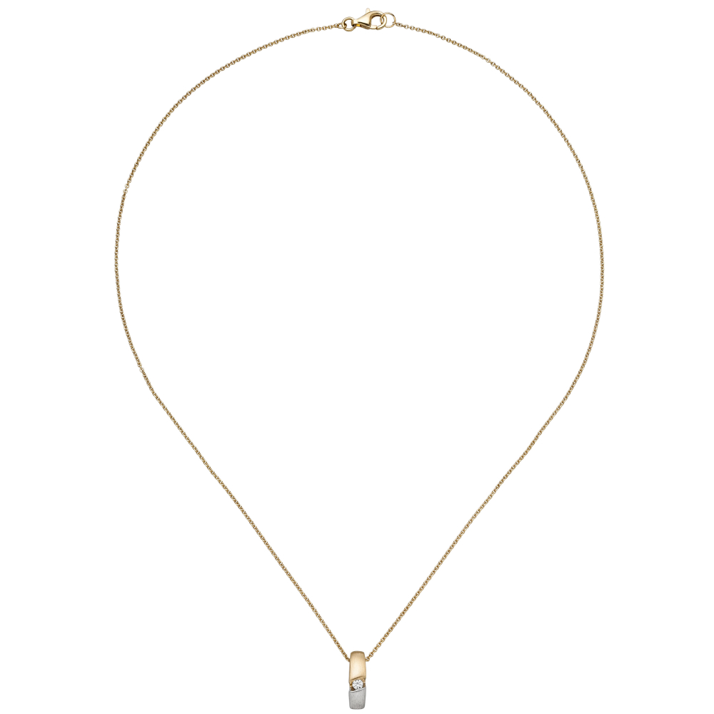 Kette mit Anhänger 585 Gold Gelbgold bicolor 1 Diamant Brillant 43 cm Halskette