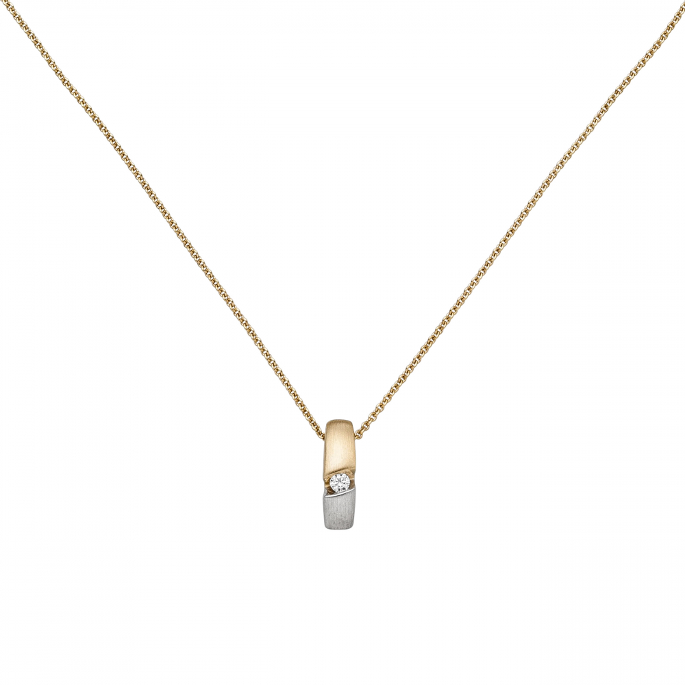 Kette mit Anhänger 585 Gold Gelbgold bicolor 1 Diamant Brillant 43 cm Halskette