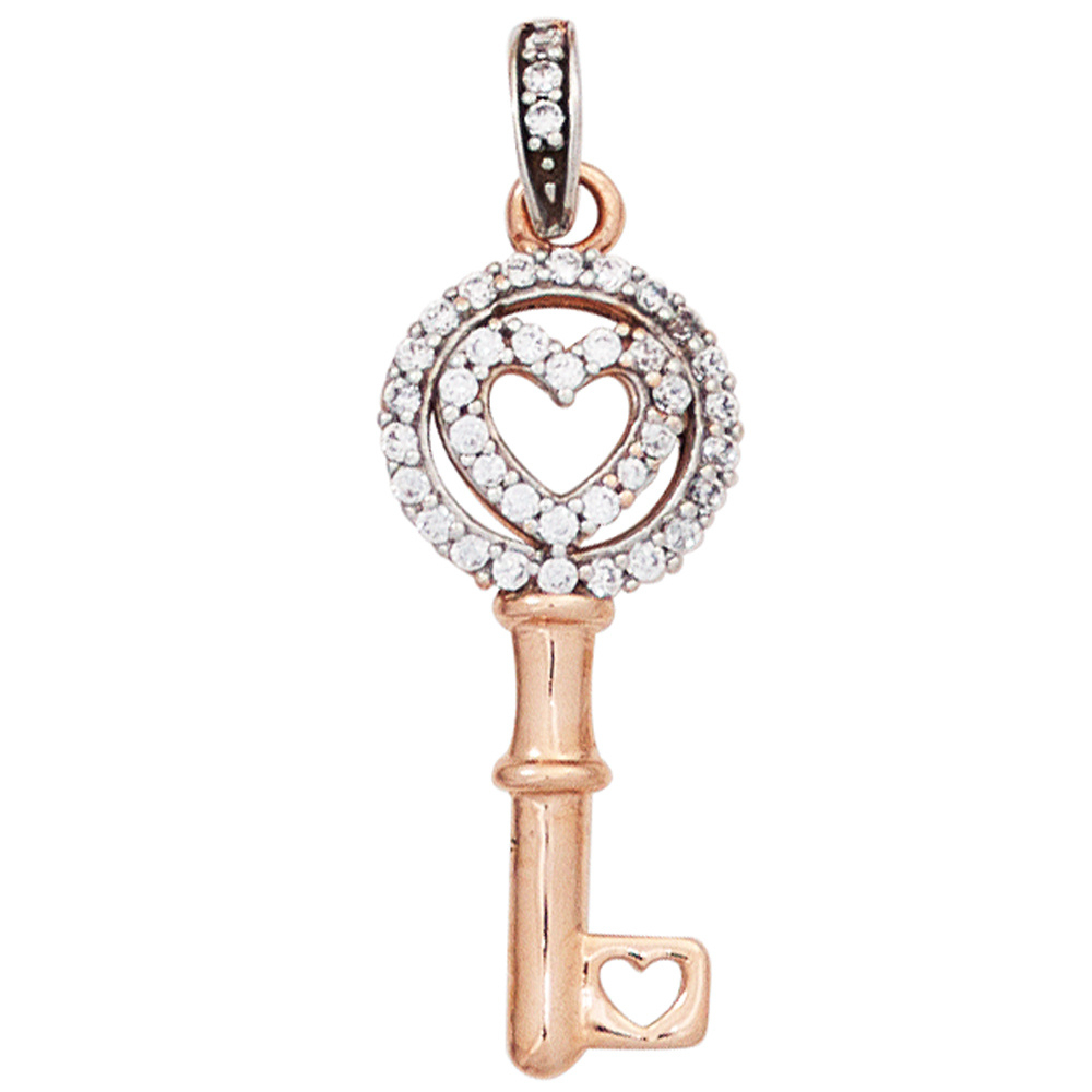 Anhänger Schlüssel 333 Gold Rotgold bicolor mit Zirkonia Rotgoldanhänger