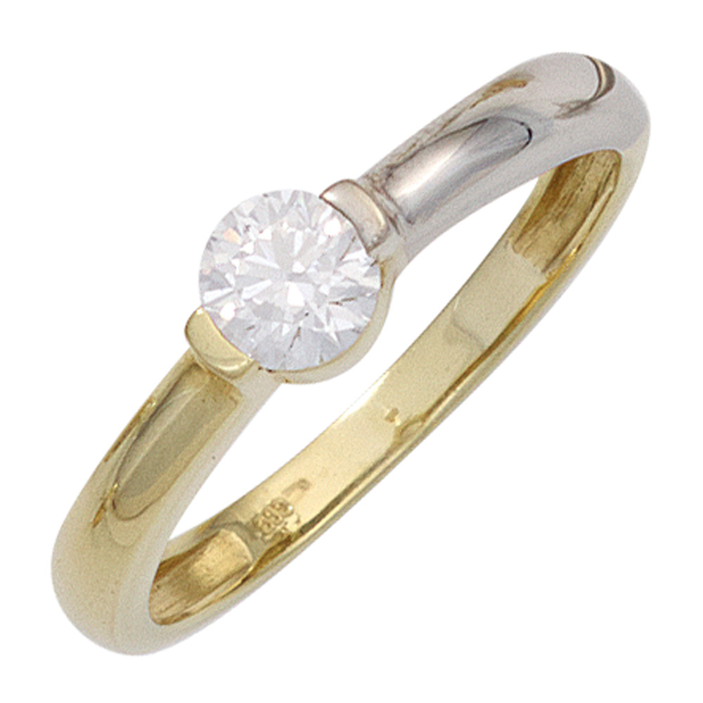 Damen Ring 333 Gold Gelbgold Weißgold bicolor 1 Zirkonia Goldring - 58mm