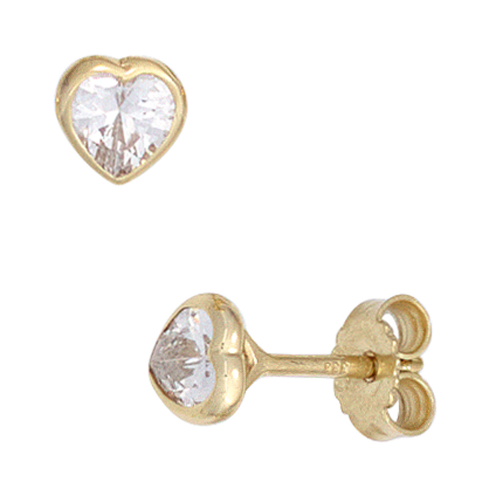 Ohrstecker Herz Herzen 333 Gold Gelbgold 2 Zirkonia Ohrringe Herzohrstecker
