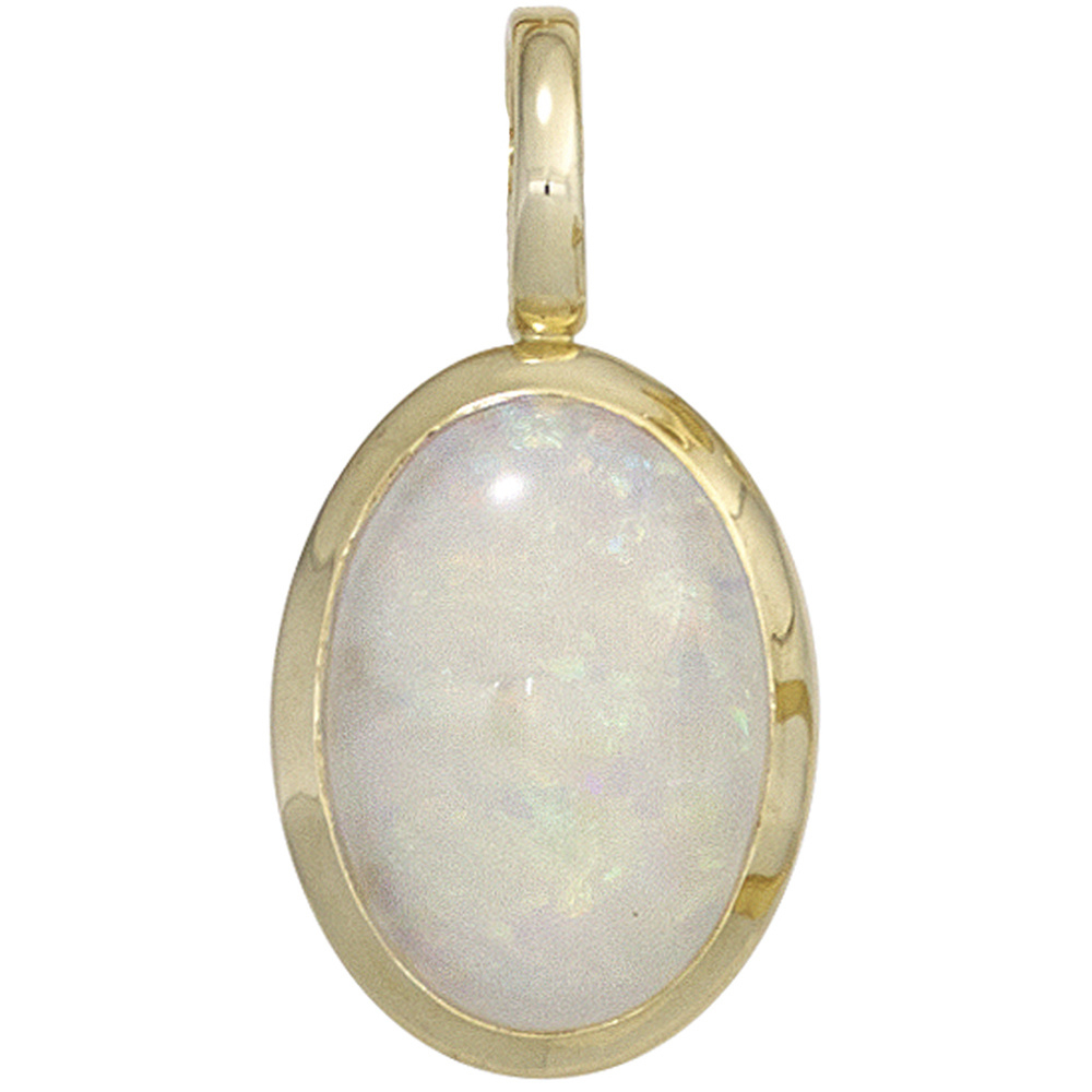 Anhänger oval 585 Gold Gelbgold 1 Opal-Cabochon Goldanhänger Opalanhänger