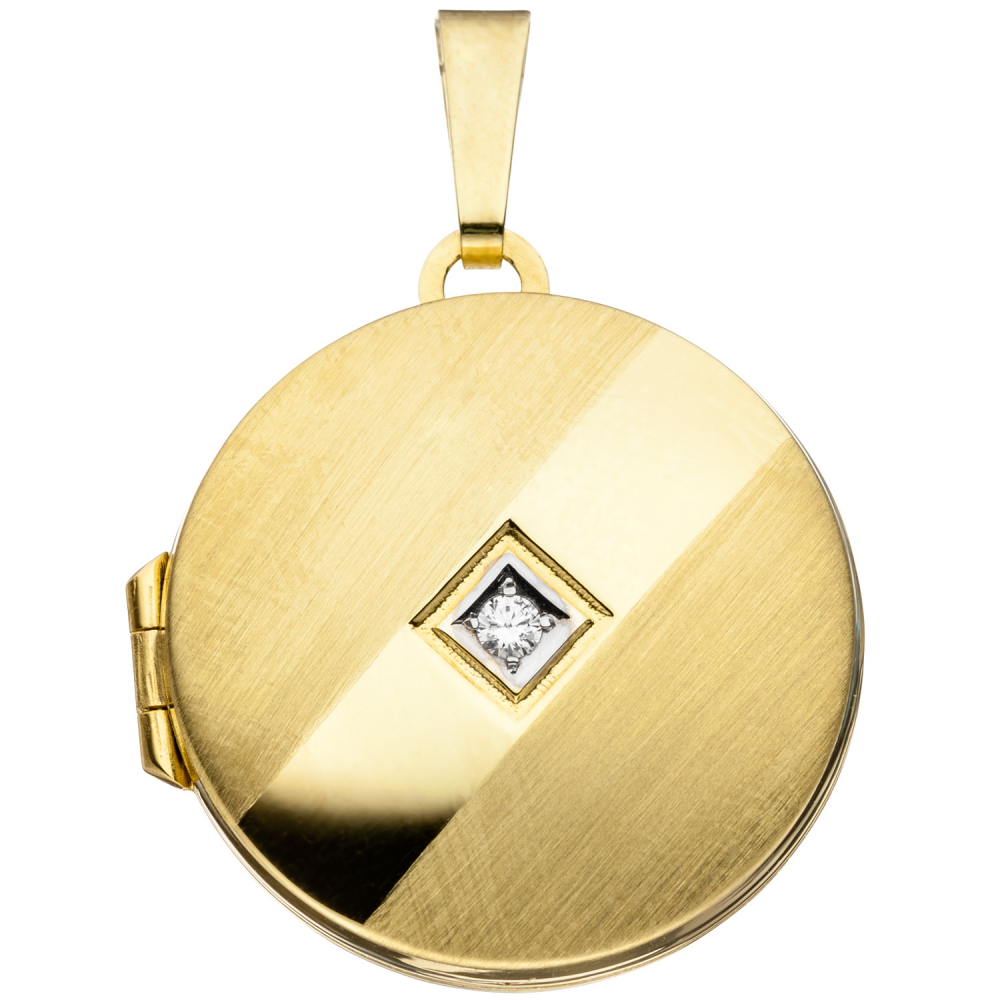 Medaillon rund 333 Gold Gelbgold mattiert 1 Zirkonia Anhänger zum Öffnen