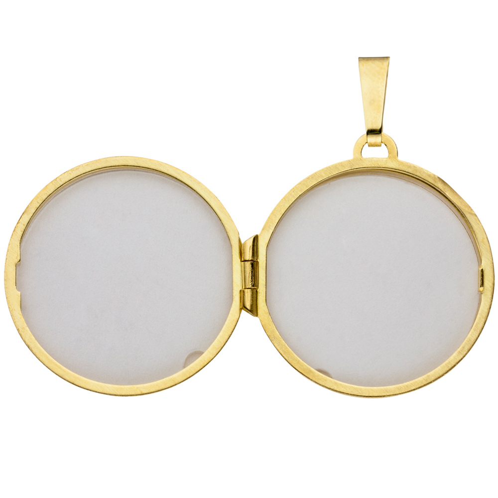 Medaillon rund 333 Gold Gelbgold mattiert 1 Zirkonia Anhänger zum Öffnen