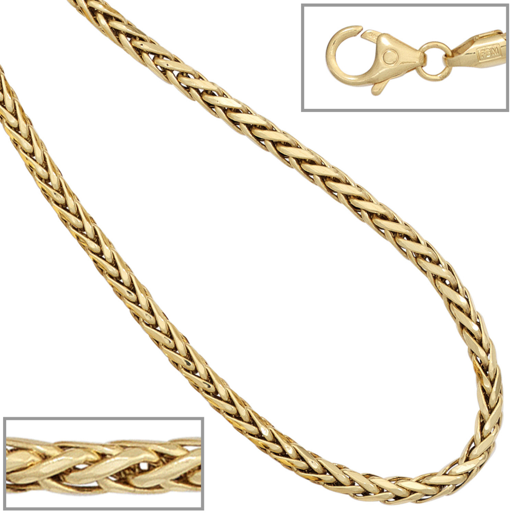 Zopfkette 585 Gelbgold 2,6 mm 45 cm Gold Kette Halskette Goldkette Karabiner