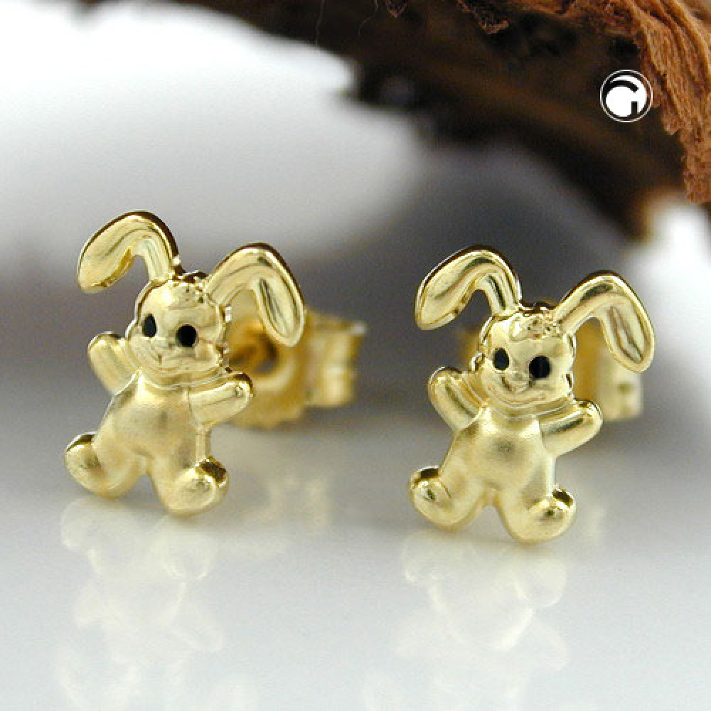Stecker 7x6mm kleiner Hase matt-glänzend 9Kt GOLD