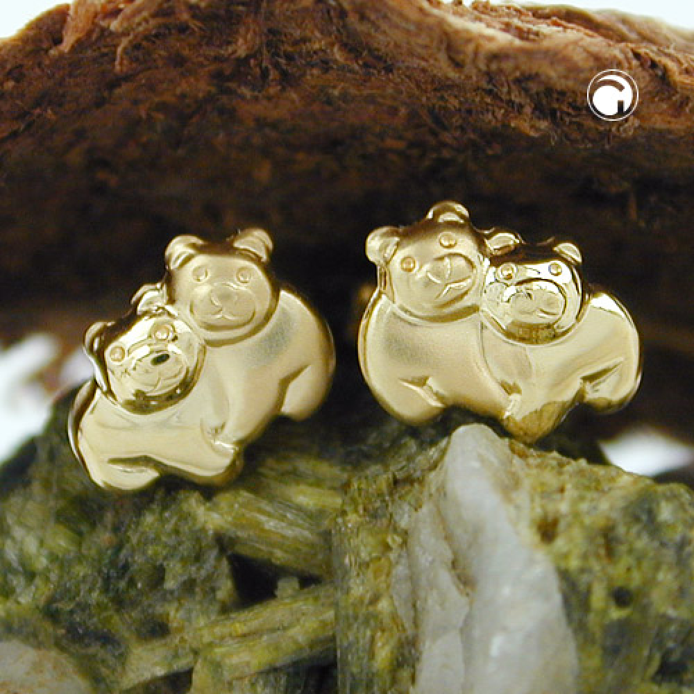 Stecker 6x8mm Bärenpaar matt-glänzend 9Kt GOLD