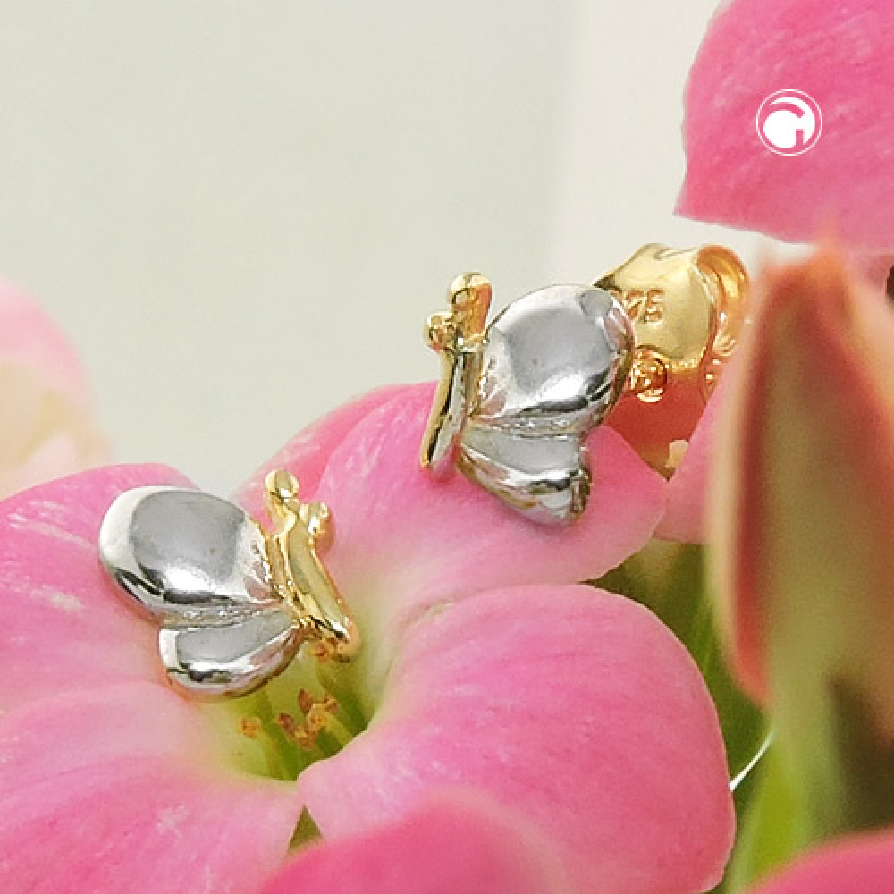 Stecker 6x5mm Schmetterling bicolor glänzend 9Kt GOLD