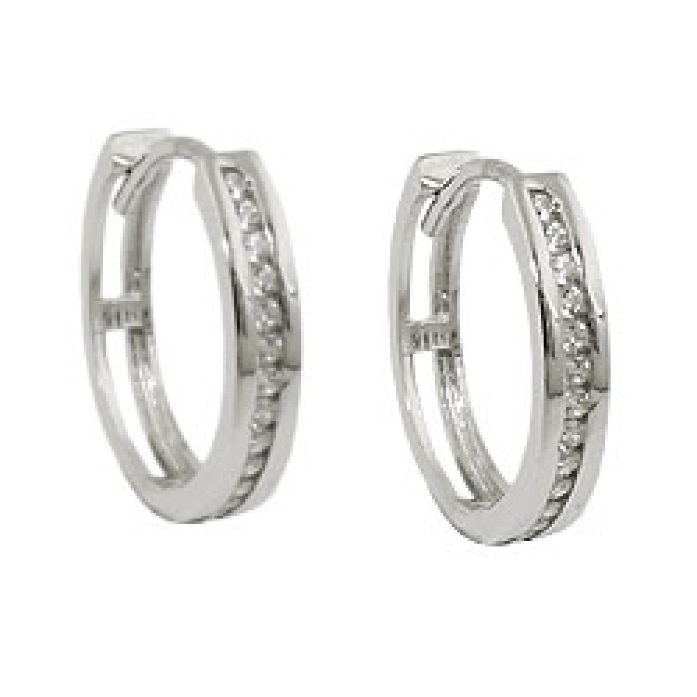 Creole 14x3mm Klappscharnier mit Zirkonias 9Kt Weißgold
