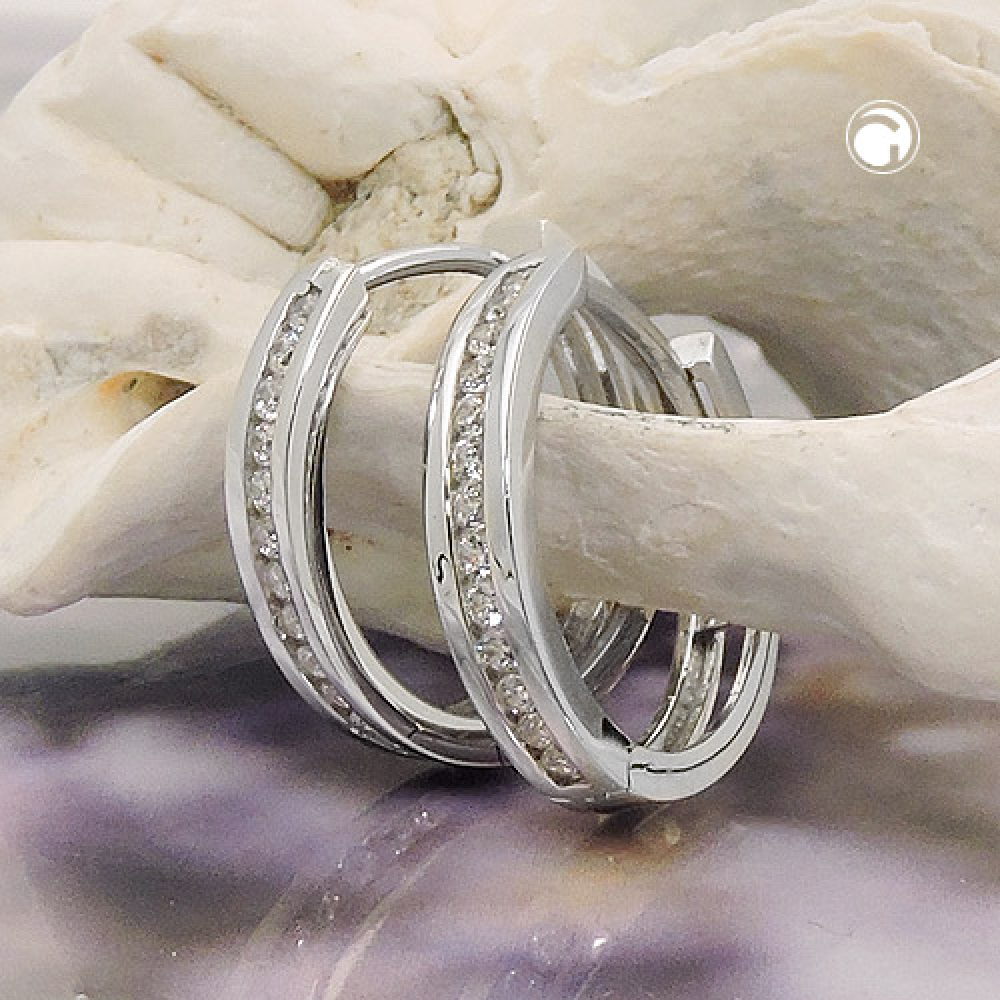 Creole 14x3mm Klappscharnier mit Zirkonias 9Kt Weißgold