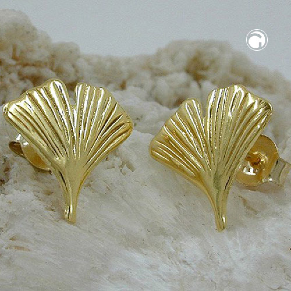 Stecker 12mm Ginkgoblatt glänzend 9Kt GOLD