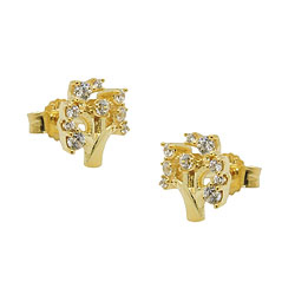 Stecker 9x8mm Baum mit Zirkonias GOLD 9Kt