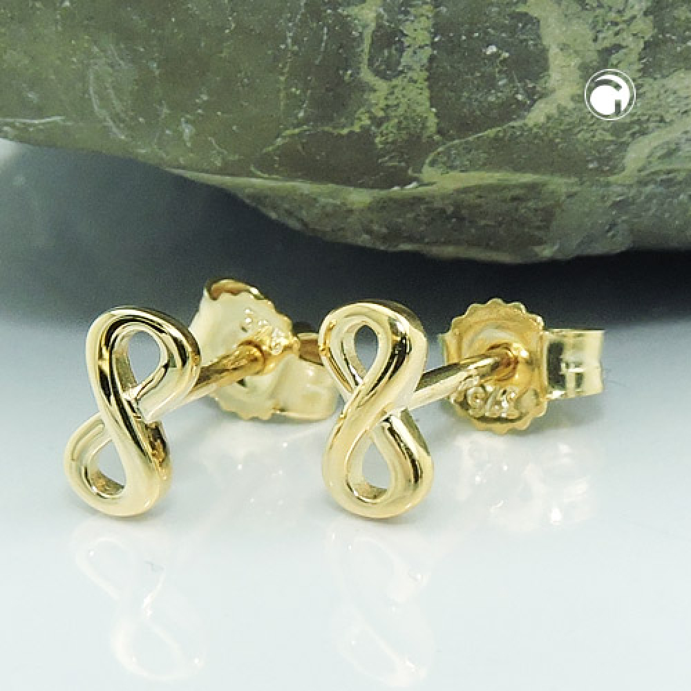 Stecker 6x3mm Unendlichkeit glänzend GOLD 9Kt