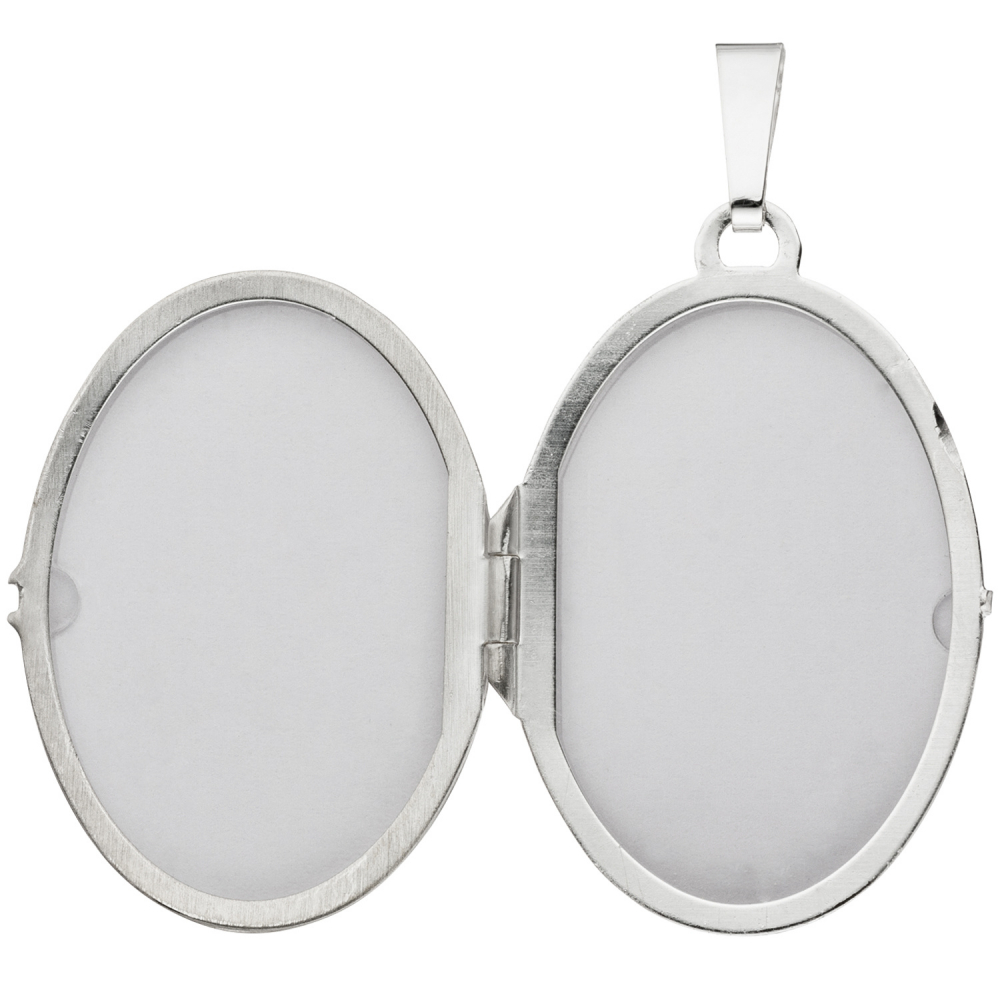 Medaillon oval 925 Sterling Silber rhodiniert mattiert Anhänger zum Öffnen