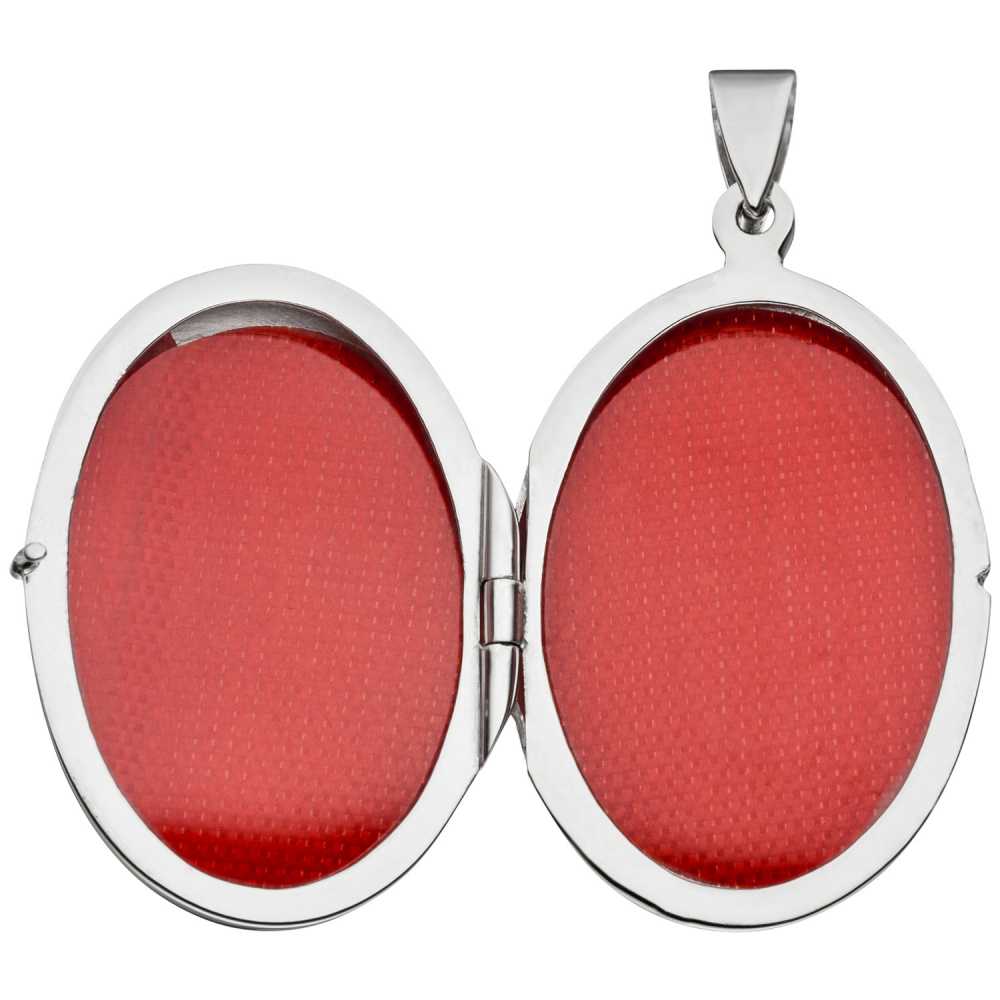 Medaillon oval 925 Sterling Silber rhodiniert mattiert Anhänger zum Öffnen