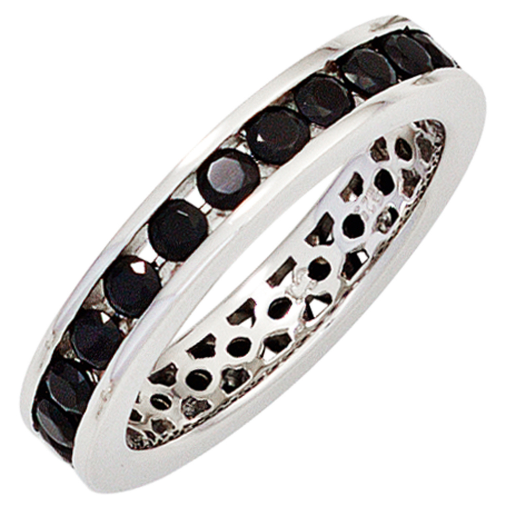 Damen Ring 925 Sterling Silber rhodiniert Zirkonia schwarz Silberring - 52mm