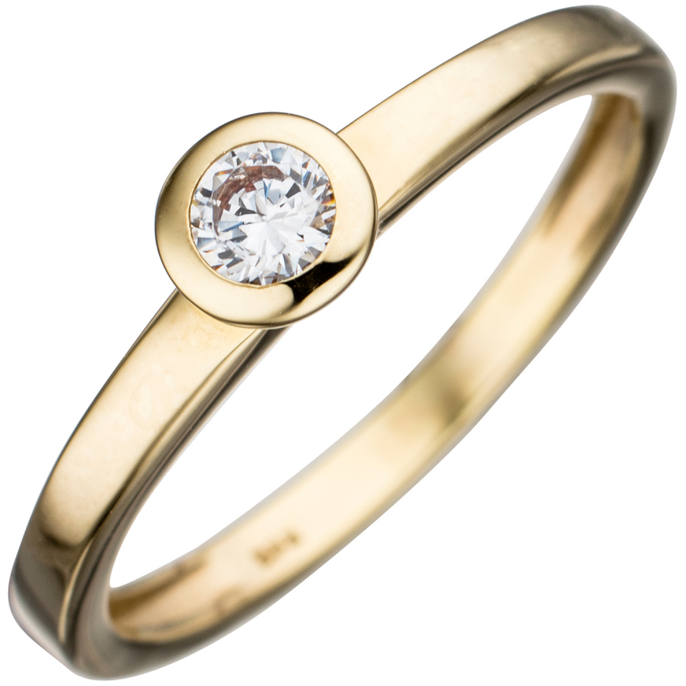 Damen Ring 333 Gold Gelbgold 1 Zirkonia Goldring - 60mm