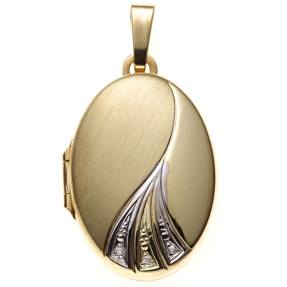 Medaillon oval für 2 Fotos 333 Gold Gelbgold bicolor mit Zirkonia