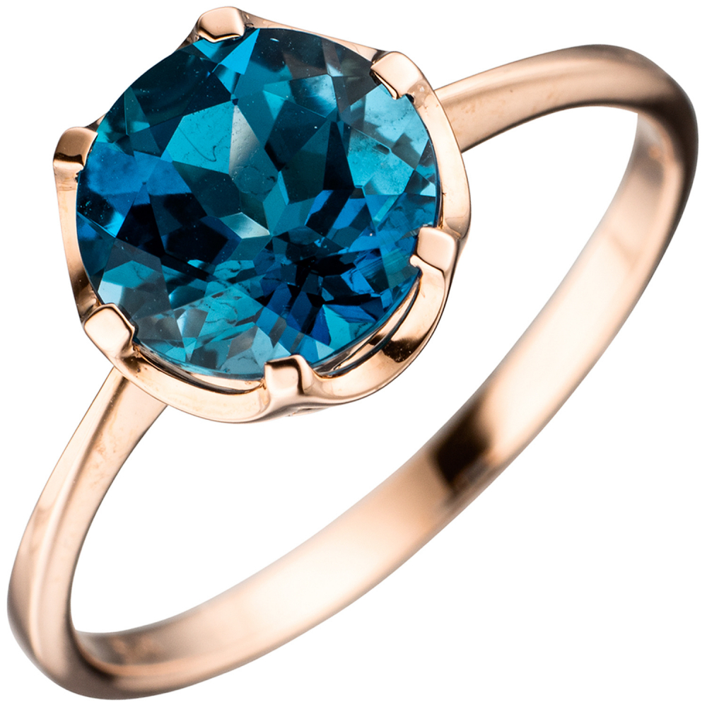 Damen Ring 585 Gold Rotgold 1 Blautopas blau London blue Goldring Rotgoldring - 52mm