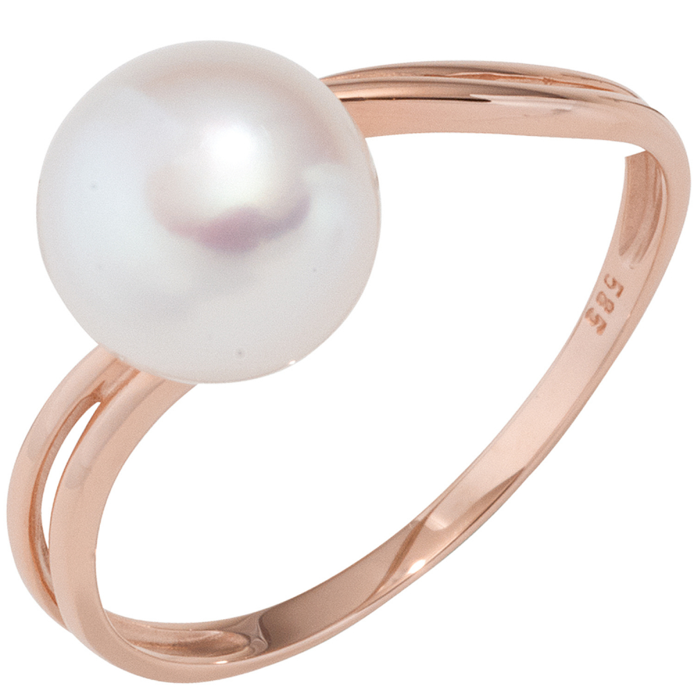 Damen Ring 585 Gold Rotgold 1 Süßwasser Perle Goldring Perlenring - 54mm