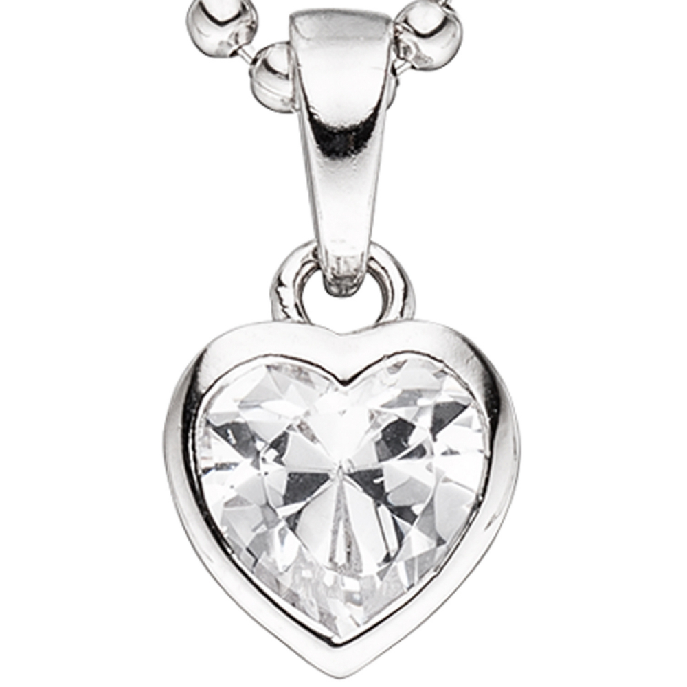 Kinder Anhänger Herz 925 Sterling Silber 1 Zirkonia Herzanhänger Kinderanhänger